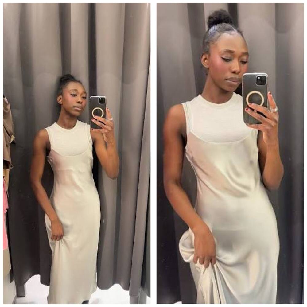 NWT Zara Silver Satin Layered Slip Maxi Dress Size Medium Quiet Luxury 3039/002 - Picture 8 of 15